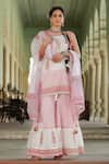 Bairaas_Pink Mul Cotton Printed Block Scoop Floral Kurta Sharara Set For Women_Online_at_Aza_Fashions