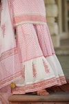 Bairaas_Pink Mul Cotton Printed Block Scoop Floral Kurta Sharara Set For Women_at_Aza_Fashions