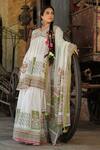 Bairaas_Green Mul Cotton Printed Block V Neck Flower Anarkali Sharara Set_Online_at_Aza_Fashions