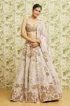 Buy_Mishru_Pink Lehenga And Dupatta Organza Embroidery Floral Bunches Bridal Set  _at_Aza_Fashions