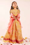 Buy_Missprint_Yellow Chanderi Printed Floral Farida Handblock Lehenga Set _at_Aza_Fashions