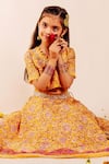 Buy_Missprint_Yellow Chanderi Printed Floral Farida Handblock Lehenga Set _Online_at_Aza_Fashions