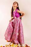 Shop_Missprint_Pink Chanderi Printed Paisley Aarazoo Handblock Lehenga Set _at_Aza_Fashions