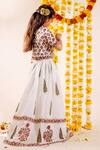 Shop_Missprint_White Chanderi Printed Floral Nayab Pearl Embellished Blouse Lehenga Set _at_Aza_Fashions