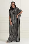 Buy_AFFROZ_Black Georgette Hand Embroidery Sequin Boat Neck Kaftan _at_Aza_Fashions