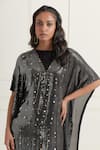 Shop_AFFROZ_Black Georgette Hand Embroidery Sequin Boat Neck Kaftan _Online_at_Aza_Fashions