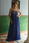 Buy_EASE_Blue Satin, Organza Embroidery Round Neck Sleeveless Flared Jumpsuit _at_Aza_Fashions