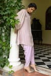 Buy_EASE_Purple Satin, Crepe Cut Work Round Neck Striped Pattern Kurta And Dhoti Set _Online_at_Aza_Fashions