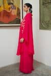 Buy_EASE_Pink Viscose, Crepe, Organza Embroidery Round Neck Poncho Palazzo Set _Online_at_Aza_Fashions