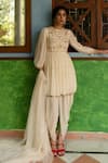 Buy_Ease_Off White Kurta And Dhoti Pant Pure Crepe Embroidery Flower Set _at_Aza_Fashions