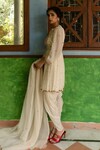 Ease_Off White Kurta And Dhoti Pant Pure Crepe Embroidery Flower Set _Online_at_Aza_Fashions