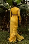 Shop_Ease_Yellow Pure Crepe Embroidery Pre-draped Gharara Saree With Blouse  _at_Aza_Fashions