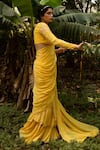 Ease_Yellow Pure Crepe Embroidery Pre-draped Gharara Saree With Blouse  _Online_at_Aza_Fashions