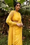 Shop_Ease_Yellow Pure Crepe Embroidery Pre-draped Gharara Saree With Blouse  _Online_at_Aza_Fashions