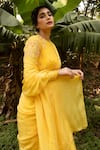 Ease_Yellow Pure Crepe Embroidery Pre-draped Gharara Saree With Blouse  _at_Aza_Fashions