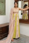 Buy_Ease_Pink Kurta And Dhoti Pant Pure Floral Bloom Anarkali With Dupatta  _at_Aza_Fashions