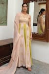 Ease_Pink Kurta And Dhoti Pant Pure Floral Bloom Anarkali With Dupatta  _Online_at_Aza_Fashions