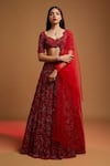 Buy_Kiyohra_Red Organza Embroidered Resham Sweetheart Kresta Cut Dana Bridal Lehenga Set _at_Aza_Fashions