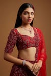 Buy_Kiyohra_Red Organza Embroidered Resham Sweetheart Kresta Cut Dana Bridal Lehenga Set _Online_at_Aza_Fashions