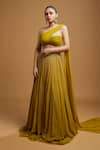 Buy_Kiyohra_Yellow Georgette Embroidered Sequin And Cut Dana Tish Lehenga & Draped Blouse Set _at_Aza_Fashions