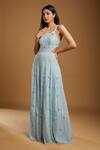 Kiyohra_Blue Net Embroidered Cut Dana One Shoulder Alexia Floral Gown _Online_at_Aza_Fashions