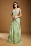 Buy_Kiyohra_Green Georgette Embroidered Sequin And Cut Cetra Fish Lehenga Saree & Blouse Set _at_Aza_Fashions