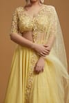 Kiyohra_Yellow Georgette Embroidered Floral Applique V Freya Flared Lehenga Blouse Set _Online_at_Aza_Fashions