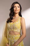 Buy_Kiyohra_Yellow Net Embroidered Floral Applique Sweetheart Neck Iris Lehenga Set _Online_at_Aza_Fashions