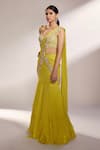 Kiyohra_Yellow Georgette Embellished Floral Leah Fish Cut Lehenga Saree And Blouse Set _Online_at_Aza_Fashions