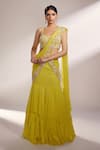 Buy_Kiyohra_Yellow Georgette Embellished Floral Leah Fish Cut Lehenga Saree And Blouse Set _Online_at_Aza_Fashions