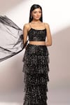 Shop_Kiyohra_Black Net Embroidered Sequin Work Round Neck Steph Lehenga And Blouse Set _Online_at_Aza_Fashions