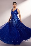 Kiyohra_Blue Net Embellished Sequins And Crystal Stone Work V Fontaine Embroidered Gown _Online_at_Aza_Fashions