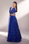 Kiyohra_Blue Net Embroidered 3d Flowers And Cut Brienne Bridal Lehenga Set _Online_at_Aza_Fashions