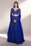 Buy_Kiyohra_Blue Net Embroidered 3d Flowers And Cut Brienne Bridal Lehenga Set _Online_at_Aza_Fashions