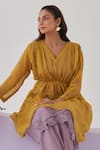 Shipraa Grover_Yellow Overlay Mul Chanderi Metallic Suriya Embroidered Pant Set _at_Aza_Fashions