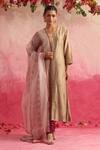 Buy_Weaver Story_Brown Anarkali Chanderi Silk Hand Block Print Pomegranate V Neck Set _at_Aza_Fashions