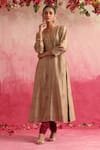 Weaver Story_Brown Anarkali Chanderi Silk Hand Block Print Pomegranate V Neck Set _Online_at_Aza_Fashions