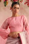 Buy_Weaver Story_Pink Chanderi Tissue Plain Boat Neck Gulkhera Blouse _at_Aza_Fashions