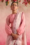 Weaver Story_Pink Chanderi Tissue Plain Boat Neck Gulkhera Blouse _Online_at_Aza_Fashions
