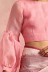 Buy_Weaver Story_Pink Chanderi Tissue Plain Boat Neck Gulkhera Blouse _Online_at_Aza_Fashions