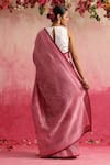 Shop_Weaver Story_Pink Chanderi Hand Block Print Stripe Guldaudi Saree _at_Aza_Fashions