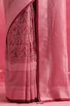 Weaver Story_Pink Chanderi Hand Block Print Stripe Guldaudi Saree _Online_at_Aza_Fashions