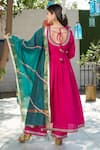 Shop_Pheeta_Pink Cotton Plain Round Neck Anarkali Set With Contrast Dupatta_at_Aza_Fashions