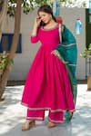 Pheeta_Pink Cotton Plain Round Neck Anarkali Set With Contrast Dupatta_Online_at_Aza_Fashions