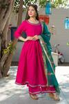 Buy_Pheeta_Pink Cotton Plain Round Neck Anarkali Set With Contrast Dupatta_Online_at_Aza_Fashions