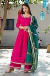 Shop_Pheeta_Pink Cotton Plain Round Neck Anarkali Set With Contrast Dupatta_Online_at_Aza_Fashions