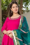 Pheeta_Pink Cotton Plain Round Neck Anarkali Set With Contrast Dupatta_at_Aza_Fashions