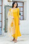 Buy_Pheeta_Yellow Rayon Dupatta Hand Painted Floral Gota Patti Yoke Anarkali Set With_at_Aza_Fashions