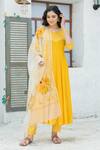 Pheeta_Yellow Rayon Dupatta Hand Painted Floral Gota Patti Yoke Anarkali Set With_Online_at_Aza_Fashions