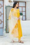 Buy_Pheeta_Yellow Rayon Dupatta Hand Painted Floral Gota Patti Yoke Anarkali Set With_Online_at_Aza_Fashions